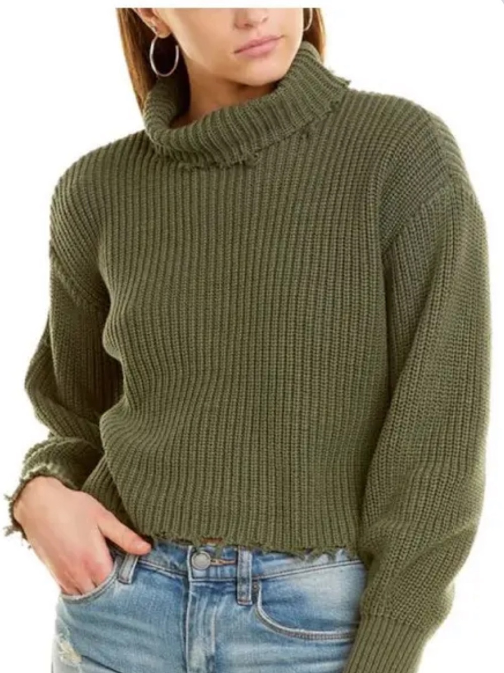 525 America Distressed Ribbed Knit Turtleneck Sweater